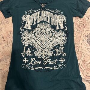 Affliction Women's Teal Graphic Tee